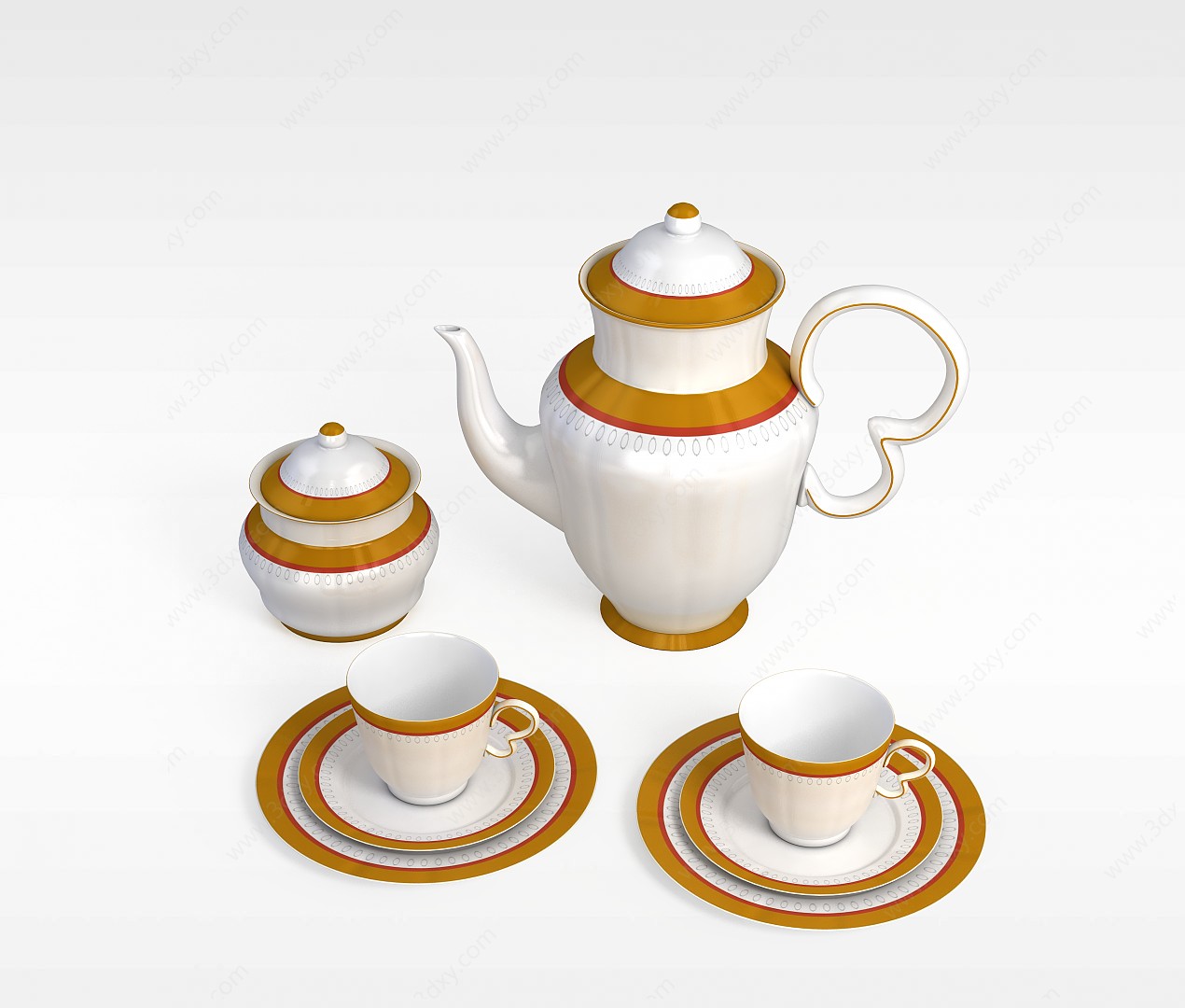 精美拼色陶瓷茶具3D模型