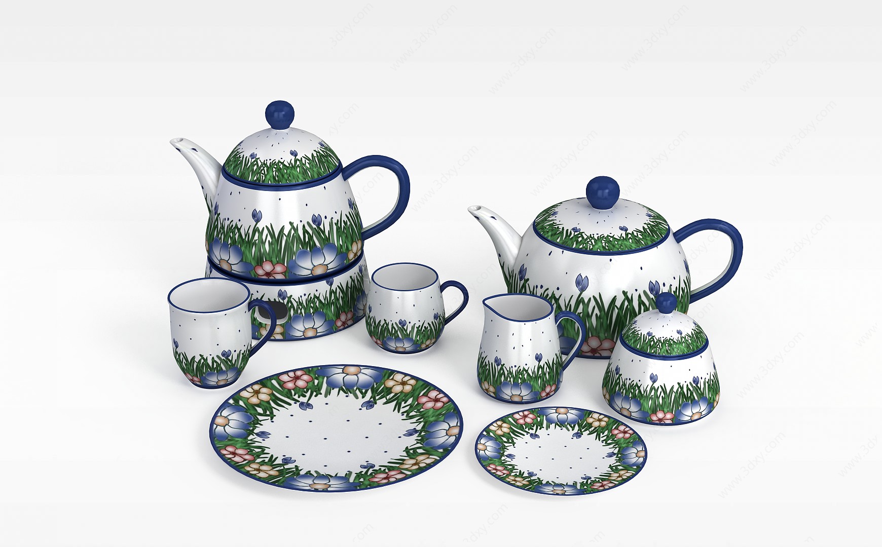 精美印花陶艺茶具3D模型