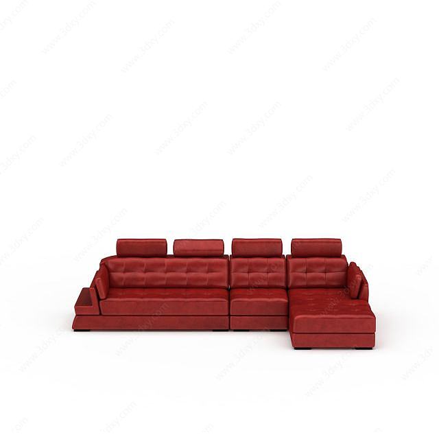 时尚红色皮质组合沙发3D模型