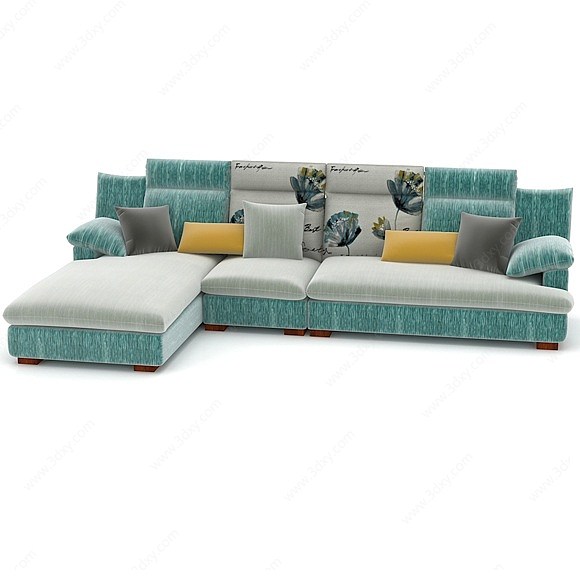 现代蓝色布艺组合沙发3D模型