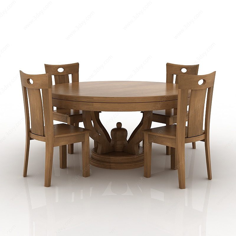中式实木餐桌餐椅组合3D模型