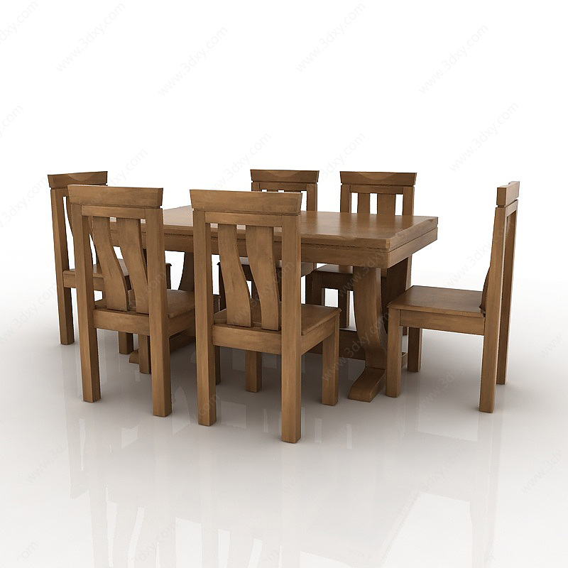 现代实木餐桌餐椅套装3D模型