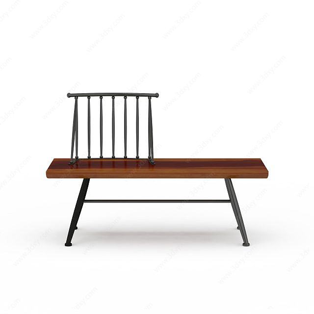 创意靠背长凳实木椅3D模型