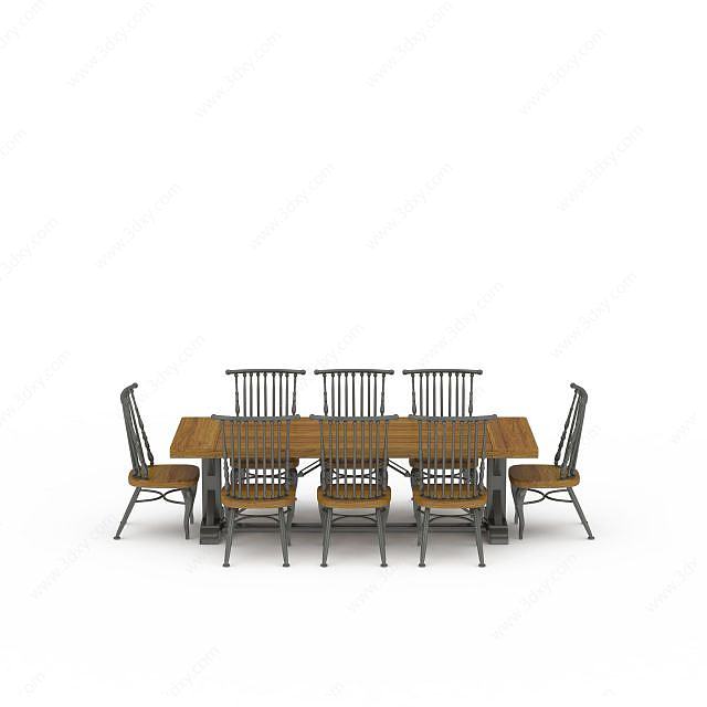 精美铁艺餐桌餐椅组合3D模型