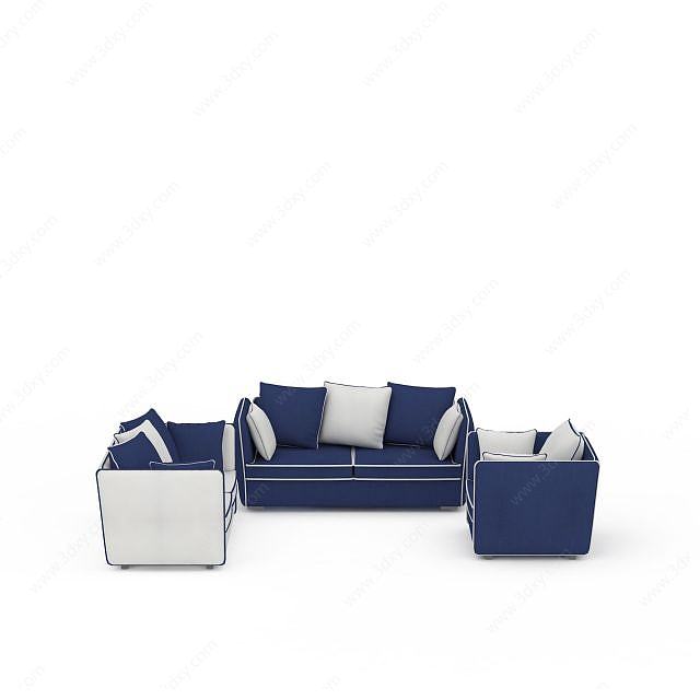 时尚蓝白拼色布艺沙发组合3D模型