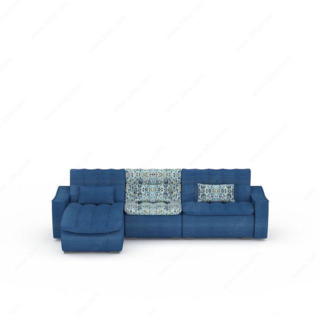 时尚蓝色印花布艺沙发套装3D模型