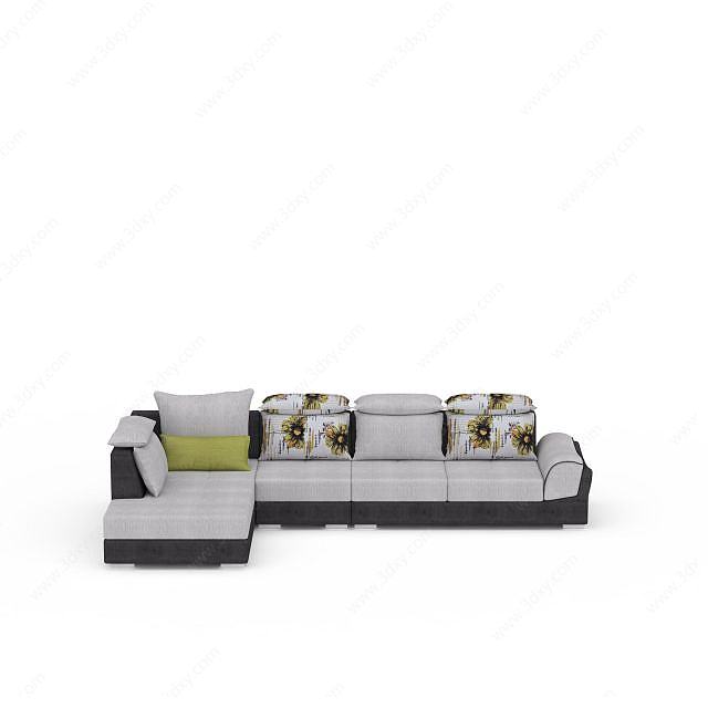 现代印花布艺组合沙发3D模型