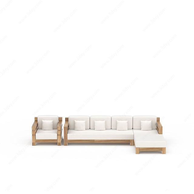 现代白色实木组合沙发3D模型