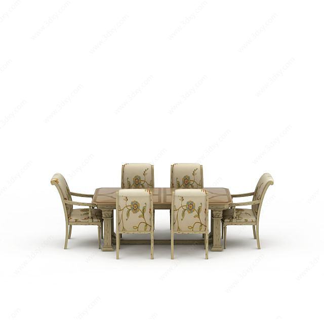 欧式印花餐桌餐椅套装3D模型