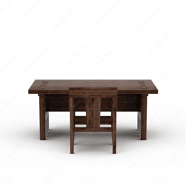 中式实木书桌书椅3D模型