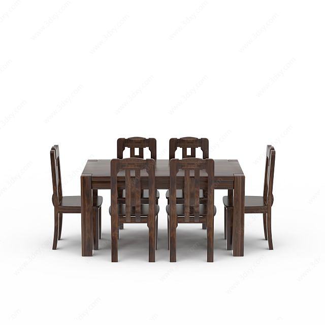 中式餐桌餐椅组合3D模型