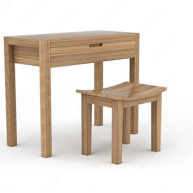 简约实木梳妆台桌椅组合3D模型