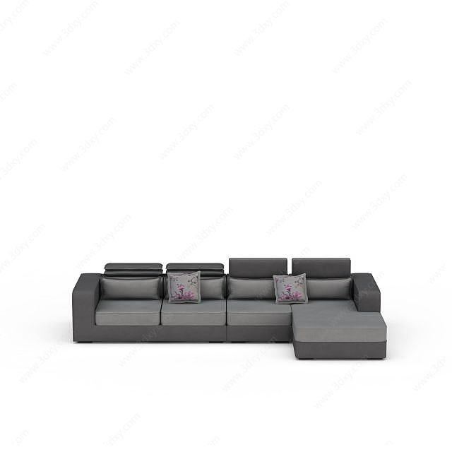 灰色布艺组合沙发3D模型
