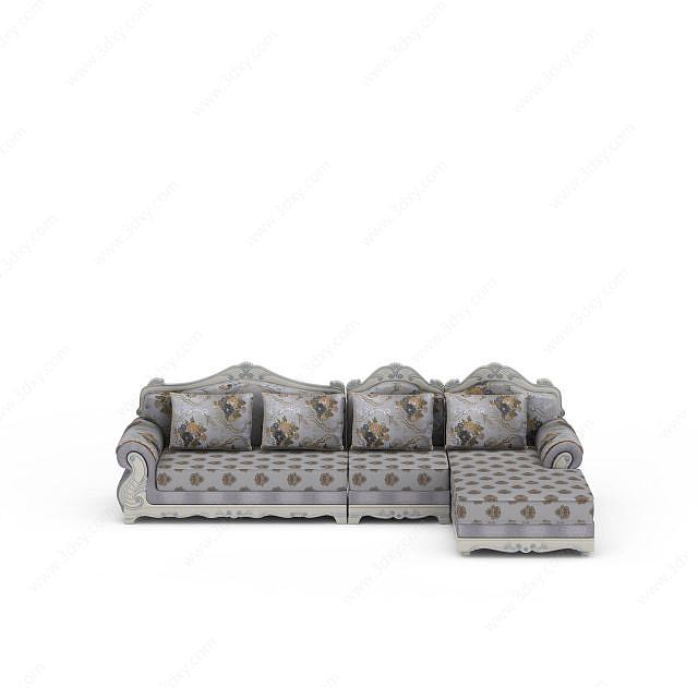 欧式印花布艺组合沙发3D模型