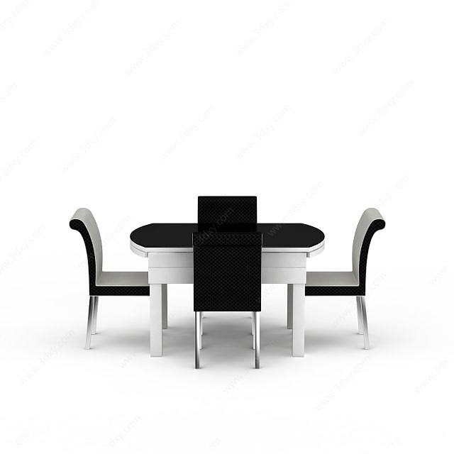 简约拼色餐桌餐椅套装3D模型