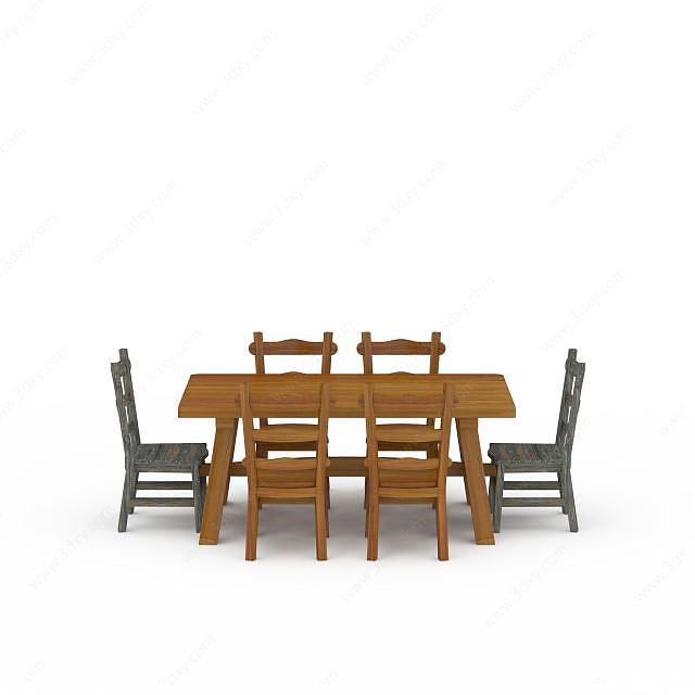 中式创意餐桌餐椅组合3D模型
