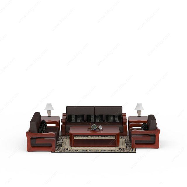中式红木组合沙发3D模型