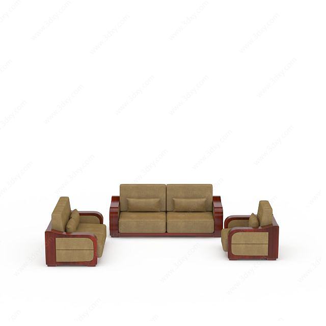 现代红木布艺组合沙发3D模型