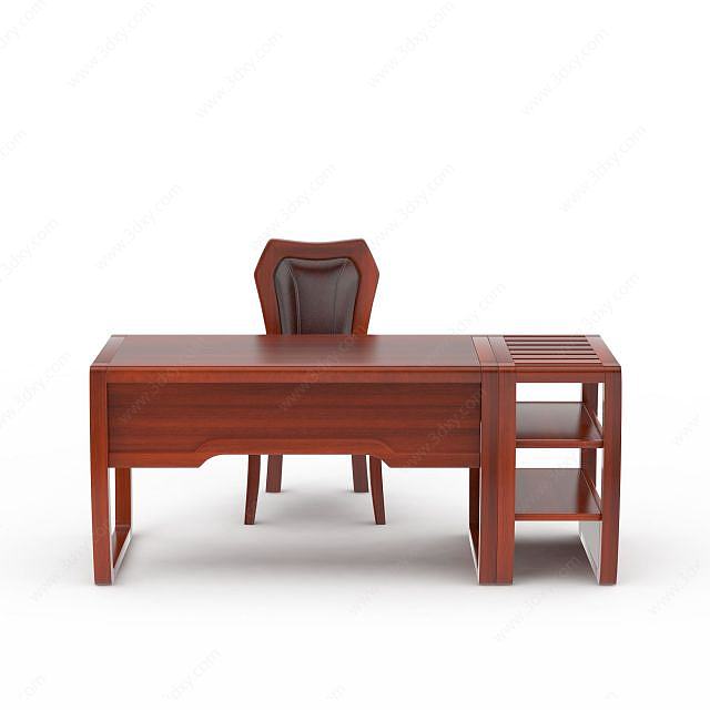中式红木电脑桌椅3D模型
