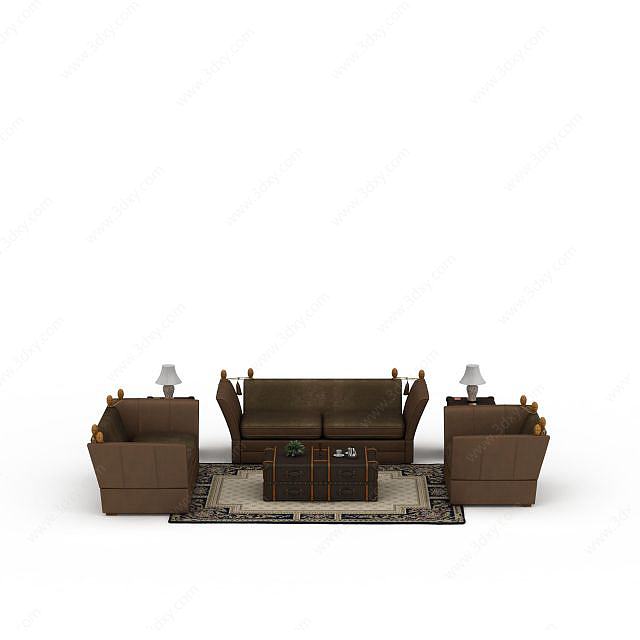 现代咖啡色组合沙发3D模型
