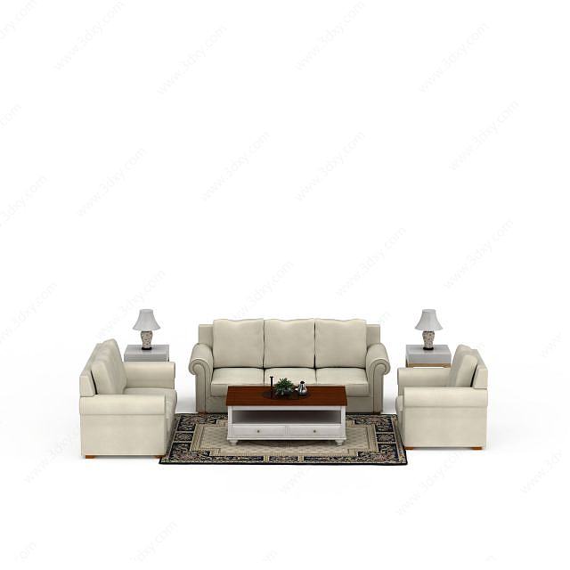 现代米白色组合沙发3D模型