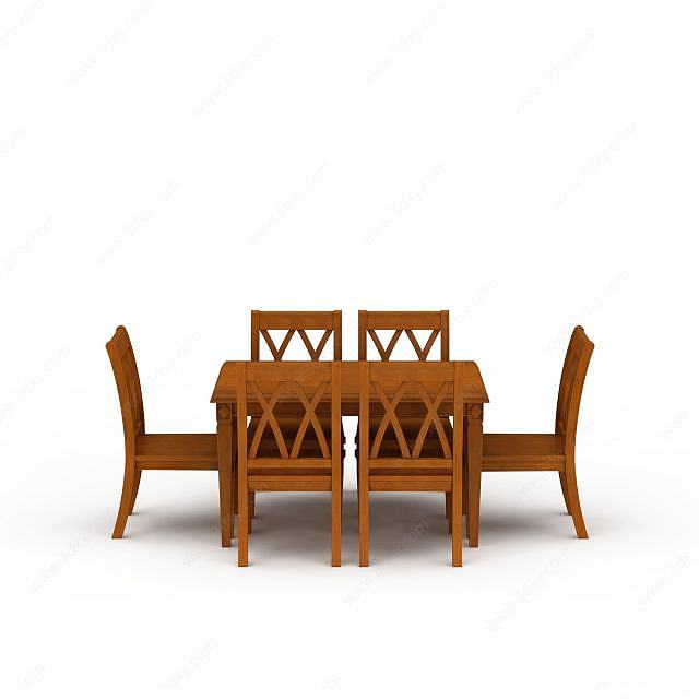 精品实木餐桌餐椅套装3D模型