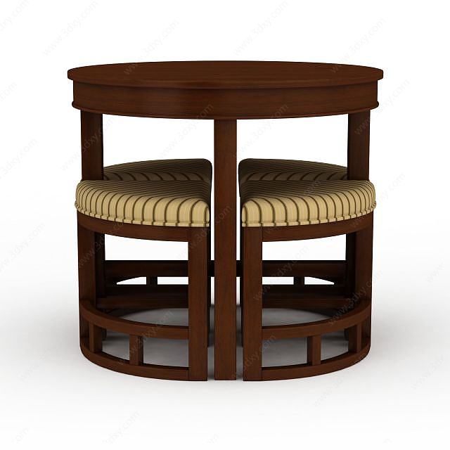 创意实木餐桌餐椅组合3D模型
