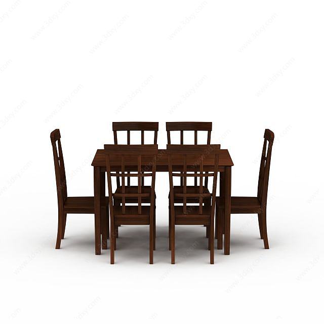 中式复古餐桌餐椅套装3D模型