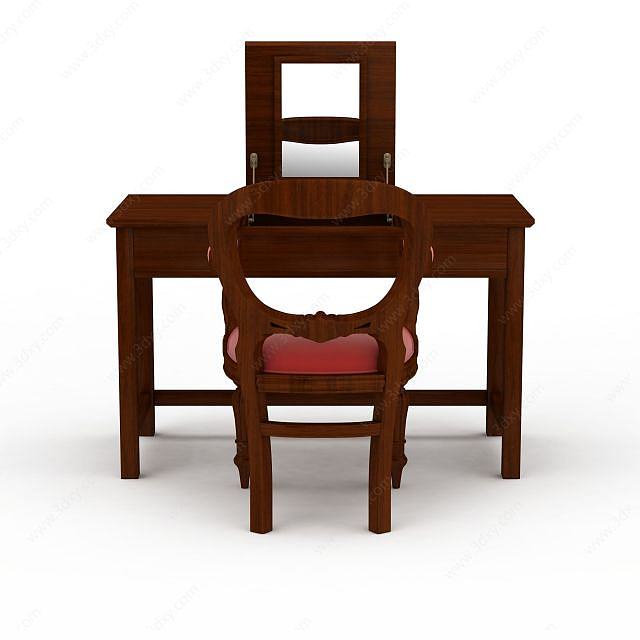 简约实木化妆桌椅组合3D模型
