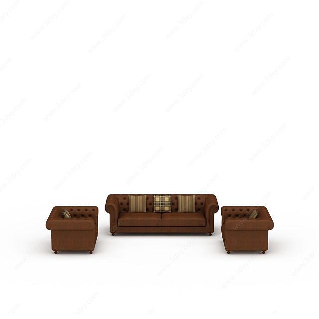 咖啡色美式软包组合沙发3D模型