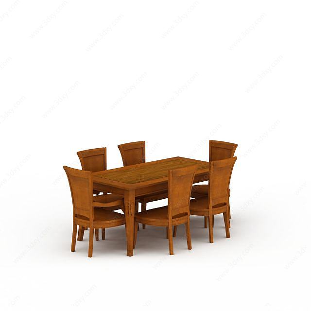 精品实木餐桌餐椅组合3D模型