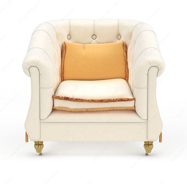 白色美式软包休闲沙发椅3D模型