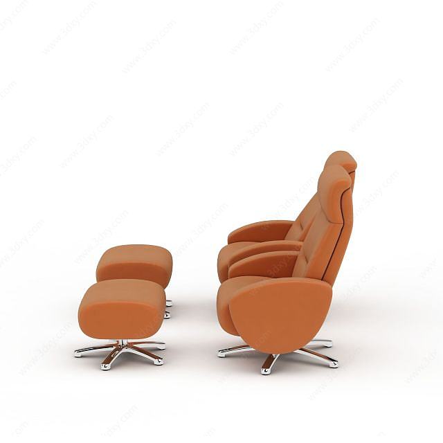 时尚橘色布艺休闲沙发脚凳组合3D模型
