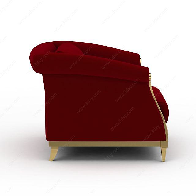 欧式红色布艺沙发3D模型