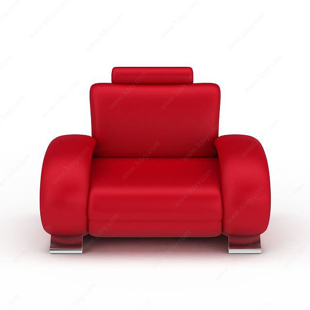 时尚大红色软包沙发椅3D模型