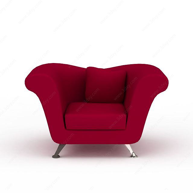 时尚枚红色休闲布艺沙发3D模型