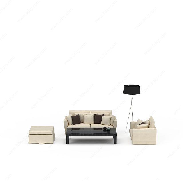 现代米色休闲沙发套装3D模型