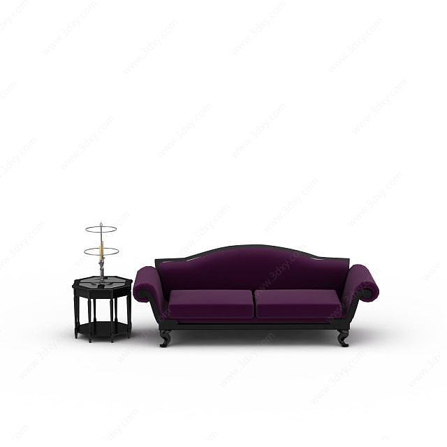 现代紫色布艺沙发3D模型