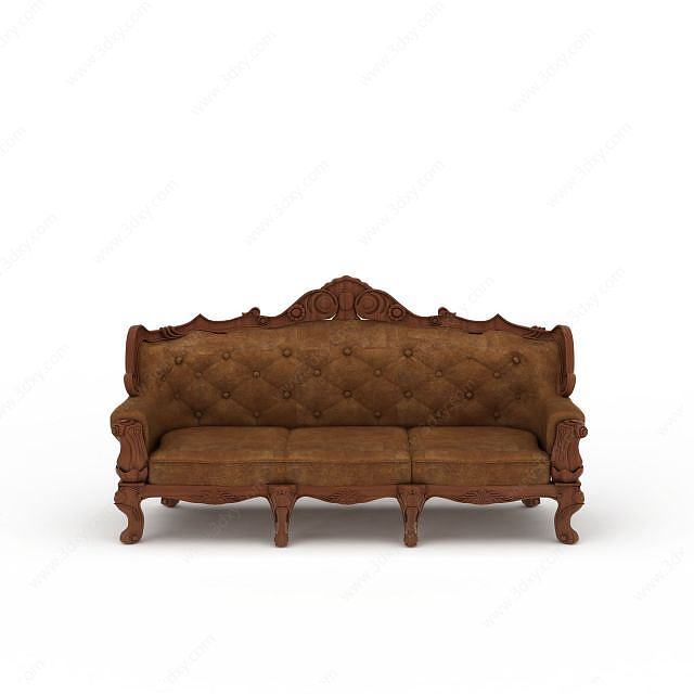 欧式棕色软包沙发3D模型