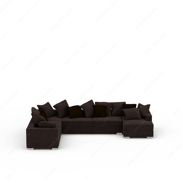 现代深灰色布艺组合沙发3D模型