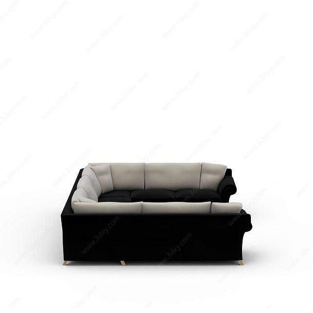 大型黑色布艺U型沙发3D模型