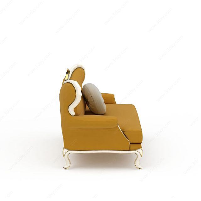 欧式雕花姜黄色布艺多人沙发3D模型