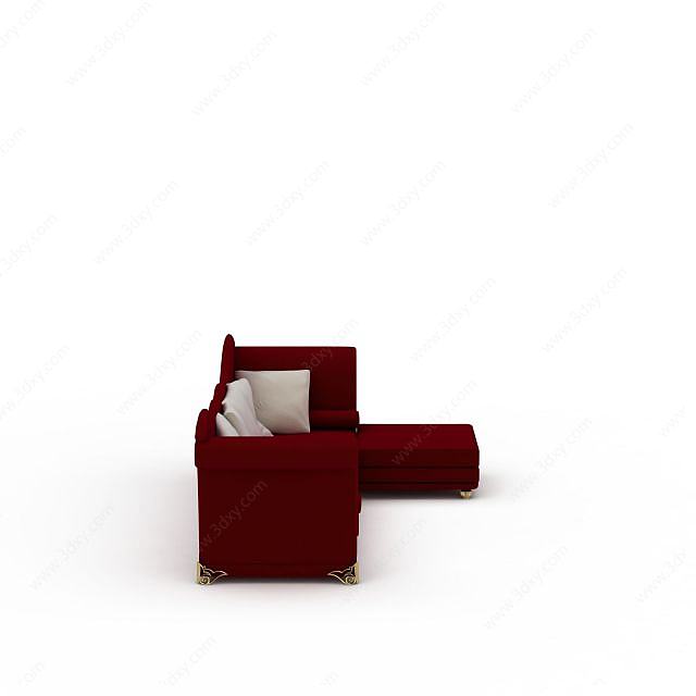 时尚大红色布艺多人沙发3D模型