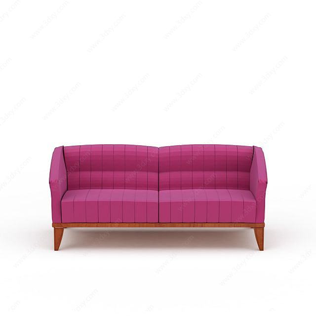 精美枚红色布艺沙发3D模型