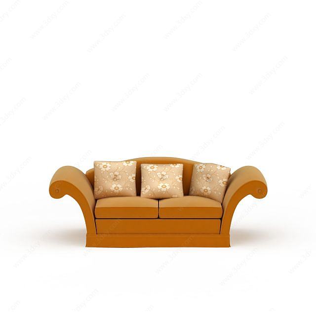 时尚姜黄色布艺双人沙发3D模型
