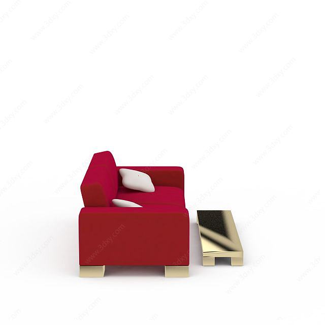 精品红色布艺双人沙发3D模型