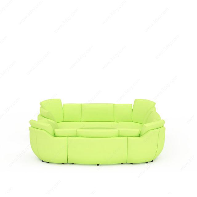 时尚绿色布艺多人沙发3D模型