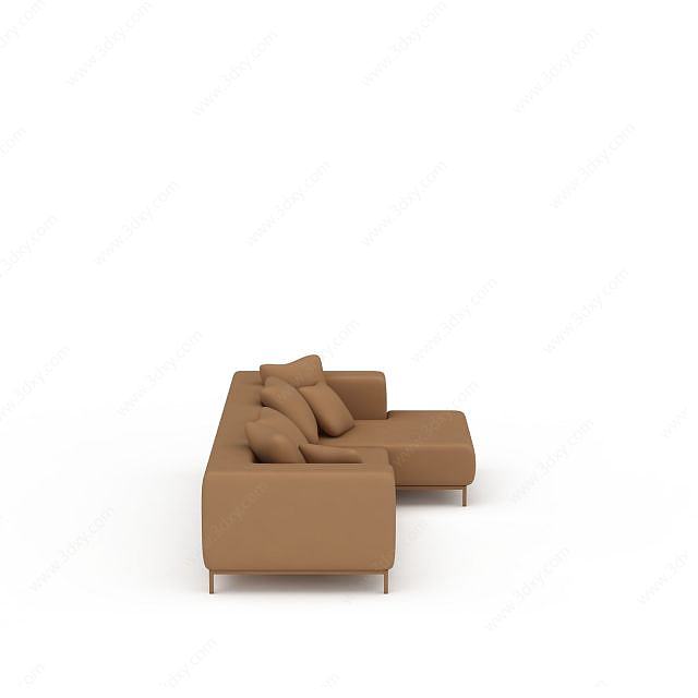现代布艺驼色多人沙发3D模型
