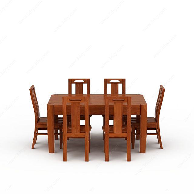 现代实木餐桌餐椅组合3D模型