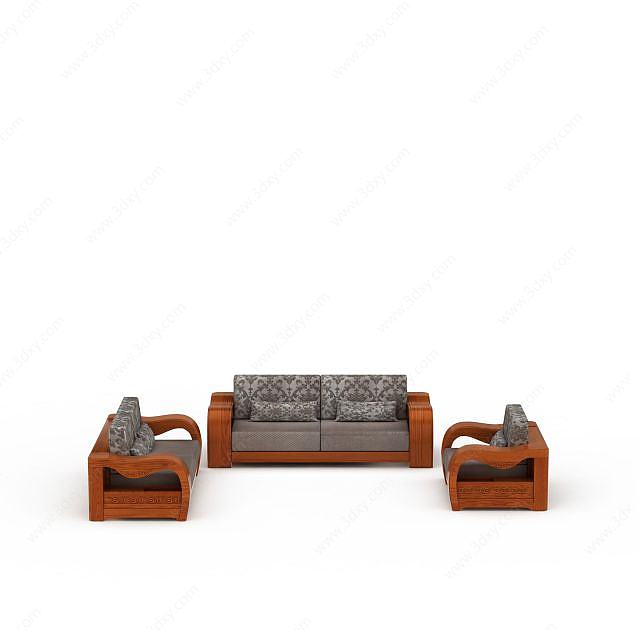 中式实木组合沙发3D模型